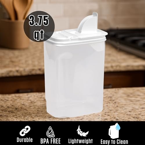 Buddeez Large Food Storage Container - 3.75 Quart Sugar Buddy, All Purpose Clear Kitchen Organization and Storage - Sugar, Flour, Cereal, Rice Dispenser, EZ Pour Spout & Easy Grip Handle (White Lid) - size: 3.5 QT
