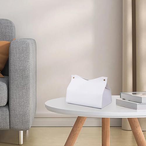 1PCS PU Leather Tissue Box Cover, Rectangle Facial Paper Organizer Dispenser, Modern Tissue Case Holder for Vanity Countertop Nightstands Living Room Office Desk Car (White) - color: White
