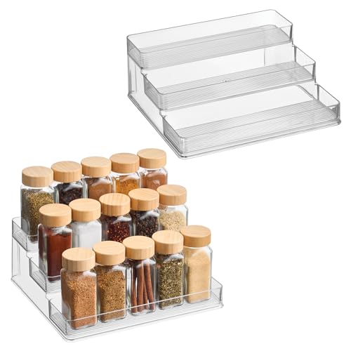 iDesign 3-Tier Spice Rack Organizer for Cabinets, Pantry or Countertop, Set of 2, Clear, Made in USA - style: Pack of 2