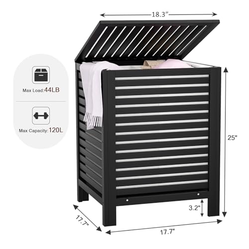 Homykic Bamboo Laundry Hamper with Lid, 120L Large Clothes Laundry Sorter with Removable 2-Section Liner Bag, Raised Laundry Basket Organizer for Clothing, Bathroom, Bedroom, Laundry Room, Black - color: Black