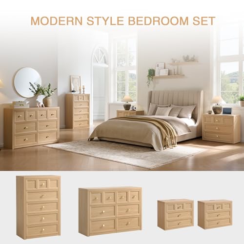 6 Drawers Dresser for Bedroom-46.5" Wide Wooden Chest of Drawers with Large Storage, Long Dresser TV Stand with Drawers, Farmhouse Closet Dressers for Living Room Bedroom, Natural - color: Natural Oak, size: 15.5"D x 46.5"W x 33.6"H (6 Drawers)