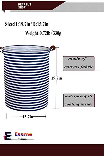 ESSME 2pack Kids Laundry Hamper,Boys laundry basket,Collapsible Bule storage basket with Waterproof PE Coating,Canvas Fabric Nursery Hamper for Kids Room Decor,Toy storage,Gift,Baby Clothing.(2pack Navy Blue stripes) - color: 2pack Navy Blue stripes