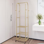 SUOERNUO Clothes Rack With Wheels and 3-Tier Metal Shelves,Clothing Rack For Hanging Clothes With 4 Hooks,Garment Rack Wardrobe Organizer for Small Space,Black (gold, 16.54 * 18.23 * 72.05) - color: gold