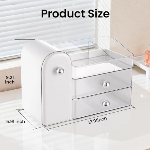Makeup Organizer,Vanity Organizer with Makeup Brush Holder,Large Skincare Organizers with Drawers,Bathroom Countertop Organizer,Storage Lipstick,Perfume,Nail Polish,Beauty,Mothers Day Gifts - color: White
