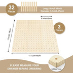 Kigley 3 Pcs Wood Pegboard Drawer Organizer with 32 Pegs Wooden Peg Board Drawer Shelf Organizer Adjustable Peg System for Dishes Plate Pot Container Cookware Utensil Kitchen(17 x 5.91 in) - size: 17 x 5.91 in