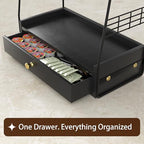 Coffee Bar Station Organizer with Built-In Drawer, 2-Tier Countertop Shelf for Tea Bags, Coffee Accessories, Syrup Bottles (Black) - color: Black