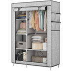 Calmootey Portable Closet Organizers, Clothing Storage, Wardrobe with 6 Shelves and Hanging Rod, Non-Woven Fabric Cover with 4 Side Pockets, Ash Grey - color: Ash Grey