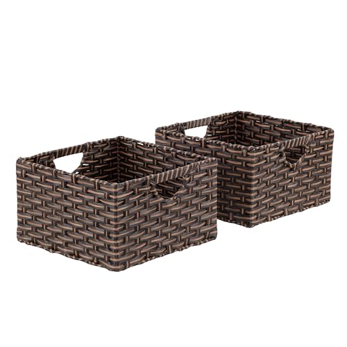 Seville Classics Premium Handwoven Portable Laundry Bin Basket with Carrying Handles, Household Storage for Clothes, Linens, Sheets, Mocha Brown, Rectangular (2-Pack) - color: Mocha Brown, size: Rectangular Hamper (2-Pack)