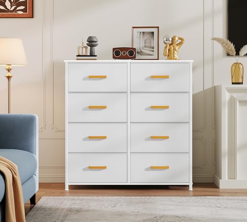 YITAHOME Fabric Dresser for Bedroom, Tall Storage Tower with 8 Drawers, Black Dresser & Chest of Drawers, Storage Drawer Organizer for Closet, Living Room - color: White