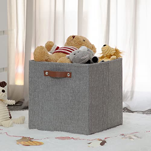 HNZIGE Fabric Storage Cubes Bins Baskets for Shelves Set of 4 Baskets, 13 Inch Storage Bins with Handles, Foldable Storage Cube Organizer Bins Organizing Home Nursery (Gray) - color: Gray, size: 13"x13"x13"-4pack