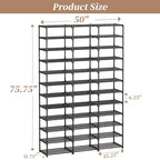 Ekisemio Shoe Rack Large Capacity 72 Pairs Tall Shoe Shelf, 3 Row 12 Tiers Sturdy Metal Shoe Organizer for Entryway, Closet, Bedroom, Black - size: 3 Row 12 Tiers