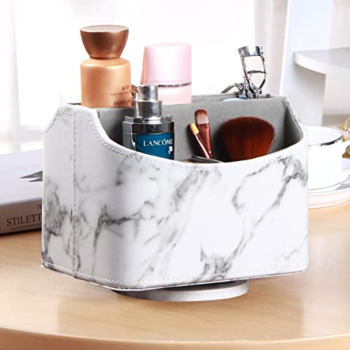 PUSU Leather 360°Rotatable Remote Control Holder,Nightstand TV Remote Caddy,Office Supplies Desktop Organizer,Spinning Storage Box for Pen,Mail,Phone,DVD, Blu-Ray, Media Player, Heater Controllers - color: 1 Marble