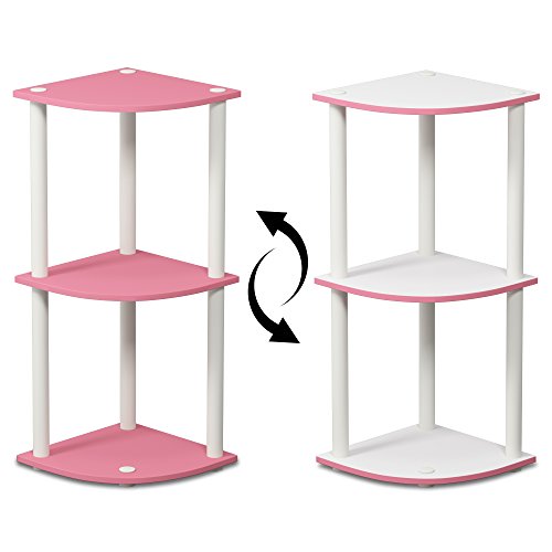 Furinno TURN-N-TUBE Corner Shelf, 3-Tier Corner Bookshelf, Display Storage Shelves with Open Shelves, for Organization and Storage, Living Room, Home Office, Garage, Pink - color: Pink/White, size: 3-Tier Round Tube