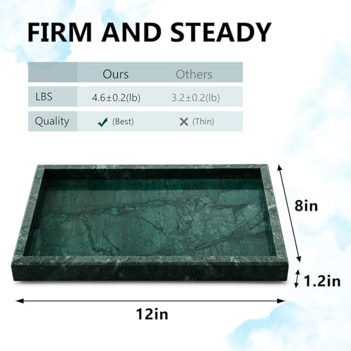 Real Natural Marble Tray for Bathroom, Vanity, Kitchen and Desktop, Rectangle Genuine Marble Stone Tray for Jewelry, Cosmetics, Candles, Lotion, Perfume and Home Decor - color: Green, size: 12" x 8" x 1.2"