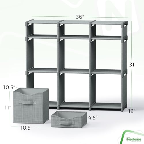 Cube Storage Organizer with Storage Bins Included - The Perfect Closet Organizers and Storage Solution. Includes 9 Storage Cubes, Great For Toy Storage, Closet Storage, Clothes Storage (Grey) - color: Grey, size: 9 Storage Cubes