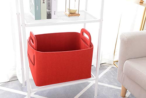 Minoisome Storage Basket Felt Storage Bin Collapsible& Convenient Box Organizer with Carry Handles for Office Bedroom Closet Babies Nursery Toys Laundry (Red, 17.9inch（L）×12.2inch（W）×11.6inch（H）) - color: Red, size: 17.9inch（L）×12.2inch（W）×11.6inch（H）