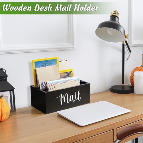 DRASTAR Mail Organizer Countertop, Wooden Mail Holder with 3 Slots, Desktop Mail Organizer, Black Mail Sorter for Home Office Accessories - color: Black, size: 3 Slots