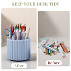 Anyoifax 360° Rotating Pen Holder 7 Slots Desk Organizer Removable Pencil Cup Plastic Art Supplies and Accessories Desktop Storage Box Caddy for Office, School, Home (Blue) - style: Stripe Blue