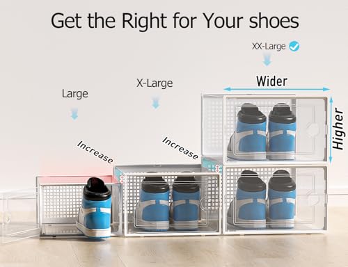Kuject XX-Large Shoe Storage Boxes Organizers Clear Plastic Stackable 12 Pack, Shoe Rack & Holder Substitute, Sneaker Containers, Shoe Storage Organizer Bins for Closet, Under Bed,White(No Fold Line) - color: White, size: XX-Large