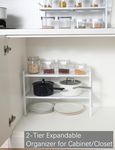 2-Tier Expandable Organizer Shelf for Kitchen Cabinet, Countertop, Pantry & Under-Sink Storage(white) - color: White, size: 8.2''D * 12.2-21.6''W * 14.2''H(2 Tier)