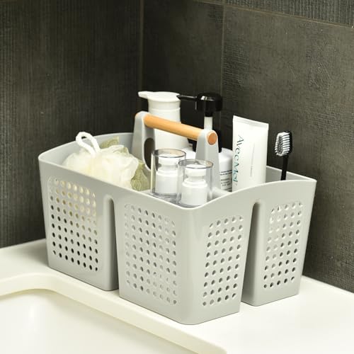 Portable Shower Caddy Basket with Compartments, Plastic Divided Cleaning Caddy Organizer Storage Tote with Handle for Bathroom, College, Dorm Room Essentials, Light Gray - color: Light Gray