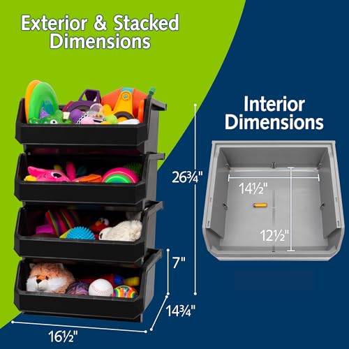 ReadySpace Extra Large Plastic Storage Bins, Stackable Organizer Containers for Closet Pantry Shelf Garage and Office Organization, Black, 4 Pack - color: Black, size: Extra Large, 4-Pack
