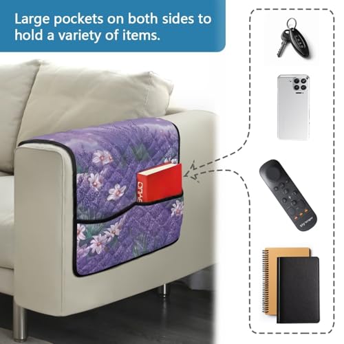 Lavender Daisy Glitter Print Arm Rest Cover for Sofa Dustproof Arm Covers for Recliner, Chair Anti-Scratch Couch Arm Cover for Pet Dog Cats Easy to Install - color: Lavender Daisy Glitter