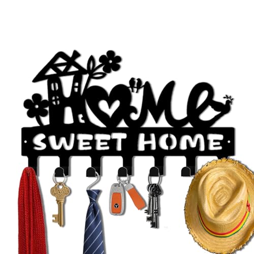 Key Holder Wall Mount, Home Sweet Home Sign, Key Holder Wall for Wall Decorative with 6 Hooks, Organizer Rack Hanger for Entryway, Front Door, Hallway, Office 9.8 inches - color: Home Sweet Home