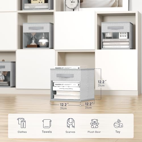 DIMJ Cube Bins, 12.2-Inch Storage Bins Cubes with Window, 6 Packs Collapsible Storage Bins with Handles, Closet Storage Baskets for Organizing Living Room, Office, Blended - color: Blended Gray, size: 12.2 Inch.- 6 Pack