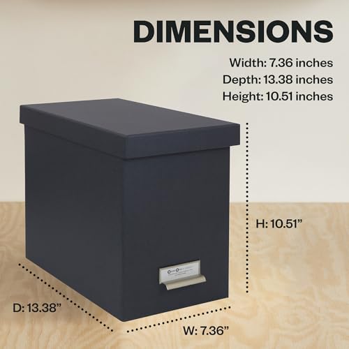 Bigso John Fiberboard Label Frame Desktop File Storage Box - Document Organizer for Important Paperwork - Durable Hanging File Box with a Lid & Metal Label Window - 7.36 x 13.38 x 10.51 in - Dark Grey - color: Dark Grey