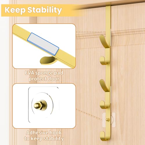 Kaiferty Over The Door Hooks, Metal Door Hooks for Hanging, Over The Door Purse Organizer for Door Coat Hanger, Back of Shower for Hanging Towel Rack Clothes, Hat, Bathroom, Closet (Gold-4Packs) - color: Gold, size: 4 Pack
