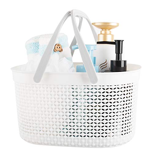 rejomiik Portable Shower Caddy Basket, Plastic Organizer Storage Tote with Handles for Bathroom, College Dorm, Kitchen, White - color: White, size: 1 pack