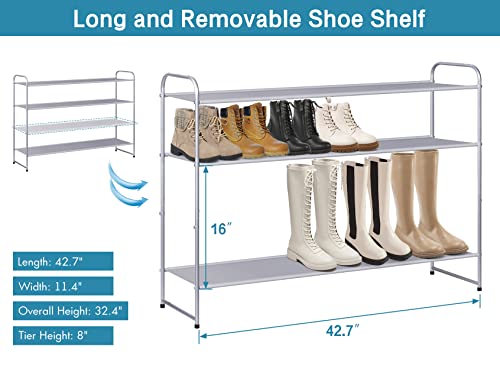 KIMBORA Long Shoe Rack for Closet, 30 Pairs Stackable Shoe Storage Organizer Wide 4 Tier Sneaker Shelf for Bedroom Floor (Grey) - color: Grey, size: 11.4 x 42.7 x 32.4