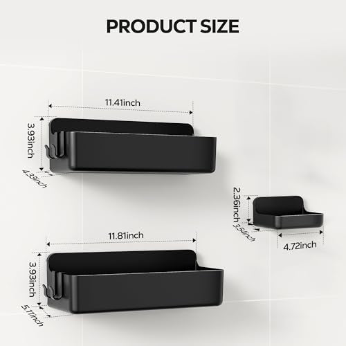 Nieifi Adhesive Wall Shelf, Shower Shelves, Shower Organizer for Bathroom Organization (Black, 3 pieces) - color: Black, size: 3 pieces