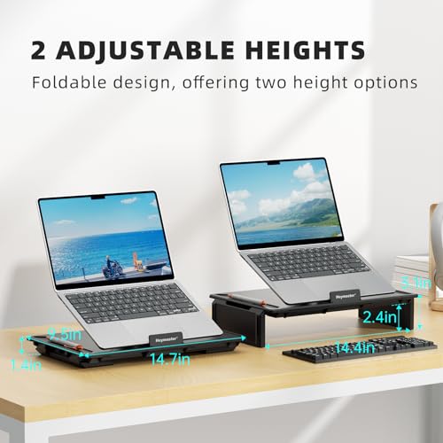Heymaster Ergonomic Monitor Stand Riser, Laptop Stand Foldable Muti-Angle Adjustable Portable Foldable Stand with Heat-Vent Compatible with MacBook, Air, Pro, Surface Laptop (9-17 inches) (Black) - color: Black