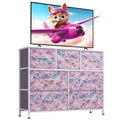 WLIVE 7 Drawer Dresser TV Stand, Entertainment Center, Media Console Table with Wood Top for TV up to 45 inch, Chest of Drawers for Bedroom, Living Room, Tie-dye Print (Pink, Purple, Blue) - color: Tie-dye Purple Print