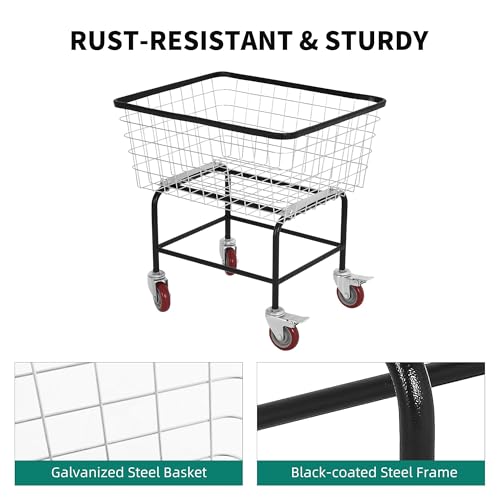 Extra-Large Rolling Laundry Cart with Wheels Holds 4 Washer Loads, Wire Laundry Basket, Heavy-Duty Steel Storage Basket with Galvanized Finish, for Commercial or Home Laundry - size: 4 Washer Loads