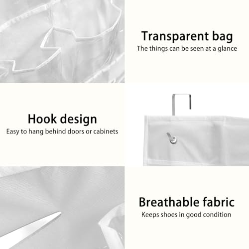 24 Pockets Over the Door Shoe Organizer, Large Hanging Shoe Rack for Door, Mesh Pocket for Closet with 3 Metal Hooks, Jewelry Organizer Holder for Sneakers Men Women Bedroom (White) - color: white