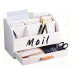 goprety Mail Organizer for Desk - Countertop Bill Holder with File Storage, Wooden Desktop with Drawers - Home & Office Mail Management System