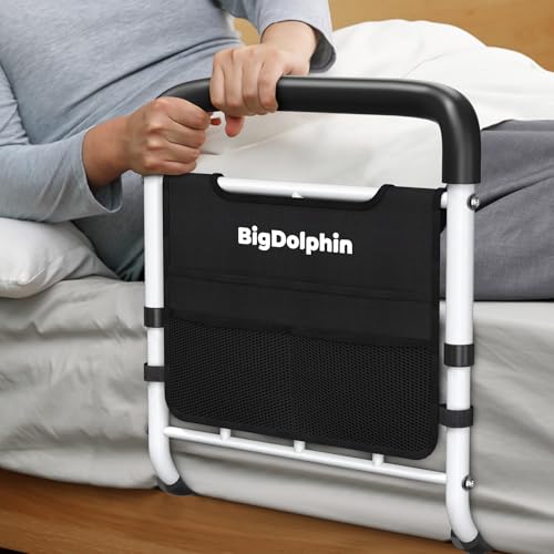 Bed Rails for Elderly Adults Safety - ASTM Approved Adjustable Bed Cane with Non-Slip Ergonomic Handle & Storage Pocket, Bed Railings for Seniors Support 400 LBS, Tool-Free - size: Large