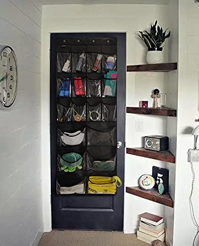 2 Pack Extra Large Hanging Over Door Shoe Organizers,closet shoe organizer shoe rack organizer shoe storage,12+6 Crytal Pockets,8Hooks,black (59"x 21.6") - color: B-Black&Clear