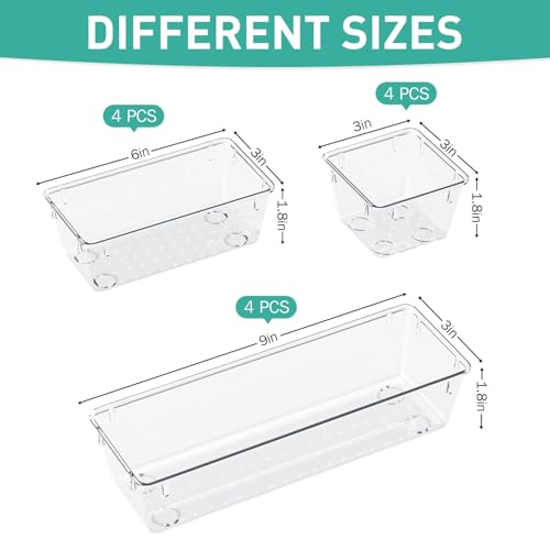 WOWBOX 12 Pack Clear Drawer Organizer Set, Acrylic Drawer Storage Trays, Storage Bins for Makeup, Cosmetics, Jewelries, Utensils, Gadgets, Office - color: Clear, size: 12 PCS