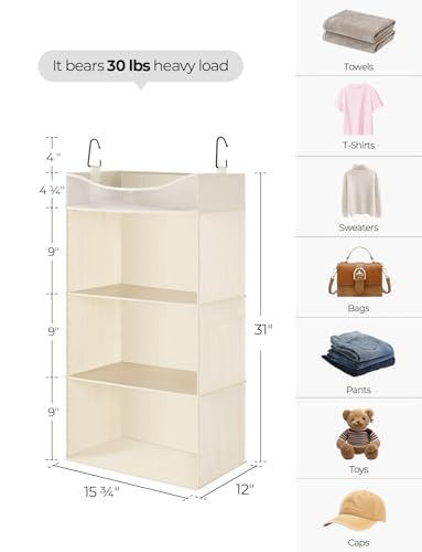 StorageWorks Hanging Closet Organizer, 3-Shelf Hanging Closet Shelves with Top Shelf, 15 ¾"W x 12" D x 31" H, Extra-Large Space, Ivory White - color: Ivory White, size: 15 ¾"W x 12"D x 31"H