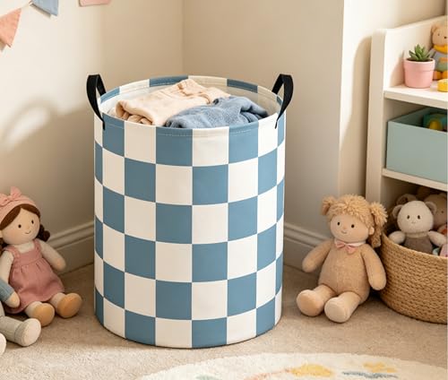 Baby Laundry Basket Baby Nursery Hamper Kids Laundry Basket Toy Storage Bin for Boys Room Decor Gift Baskets for Bedroom Bathroom(Blue Checkered) - color: Blue Checkered