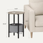 Vagusicc Round Side Table End Table with Storage Basket, Small Side Table Round Nightstand for Small Spaces, Tall Oval End Table with Steel Frame, Coffee Bedside Table for Living Room Bedroom, Greige - color: Greige