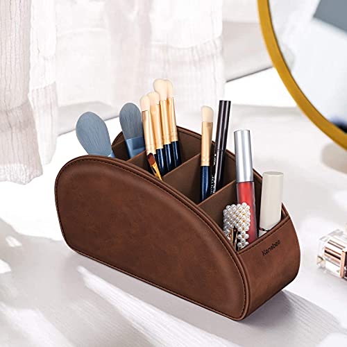 Remote Control Holder with 5 Compartments, KENOBEE Anti-slip Desktop Caddy Storage Organizer for Remote Controllers, Office Supplies, Makeup Brush, Media Accessories, Brown - color: Brown, size: Small