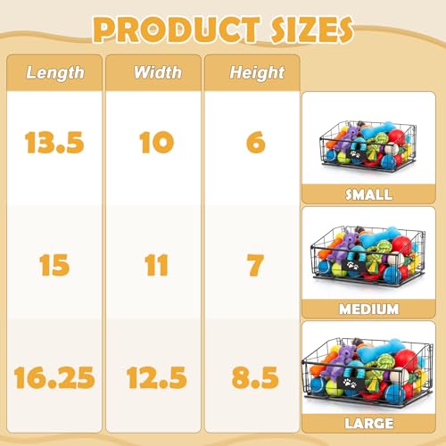 Mimorou 3 Pack Metal Dog Toy Baskets Multi-sized Foldable Dog Toy Bins Box Storage Container Organizer for Living Room Area Decorative Pet Accessories Coat Clothing Storage Holder Baskets(Black) - color: Black