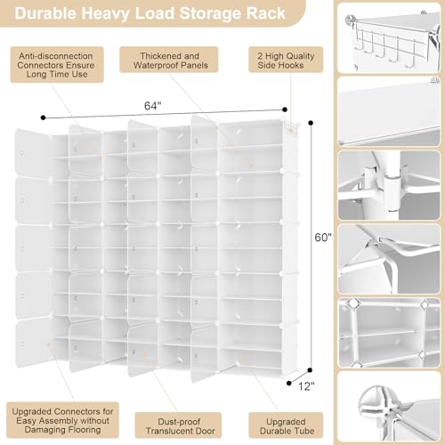 Portable Shoe Rack Organizer with Door, 80 Pairs Shoe Storage Cabinet Easy Assembly, Plastic Adjustable Shoe Storage Organizer Stackable Detachable Free Standing DIY Expandable 10 Tier White - color: White, size: 64" Wide-80 Pairs