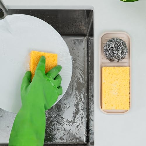 Zulay Kitchen (9x3.5) Silicone Sponge Holder for Kitchen Sink - Flexible Multipurpose Soap Tray - Sink Organizer for Kitchen, Bathroom, Makeup, Trinkets & More (Ivory) - color: Ivory, size: Medium (9x3.5)