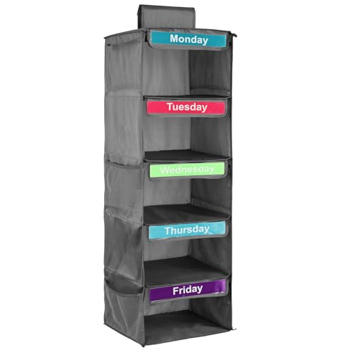 Gray 5-Shelf Polyester Kids' Daily Clothes Organizer - Monday to Friday, Holds Hats, T-Shirts, Bags & Towels - color: Grey